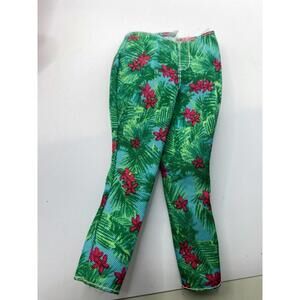 Barbie Pants ~tropical Print Green Blue Pink Print Floral Palm Leaf Capris/  BC5
